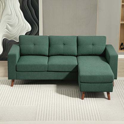 Sectional Sofa with Changeable Chaise Lounge, 3 Seat L-Shaped Sofa, Upholstered Couch for Small Space, Dark Green
