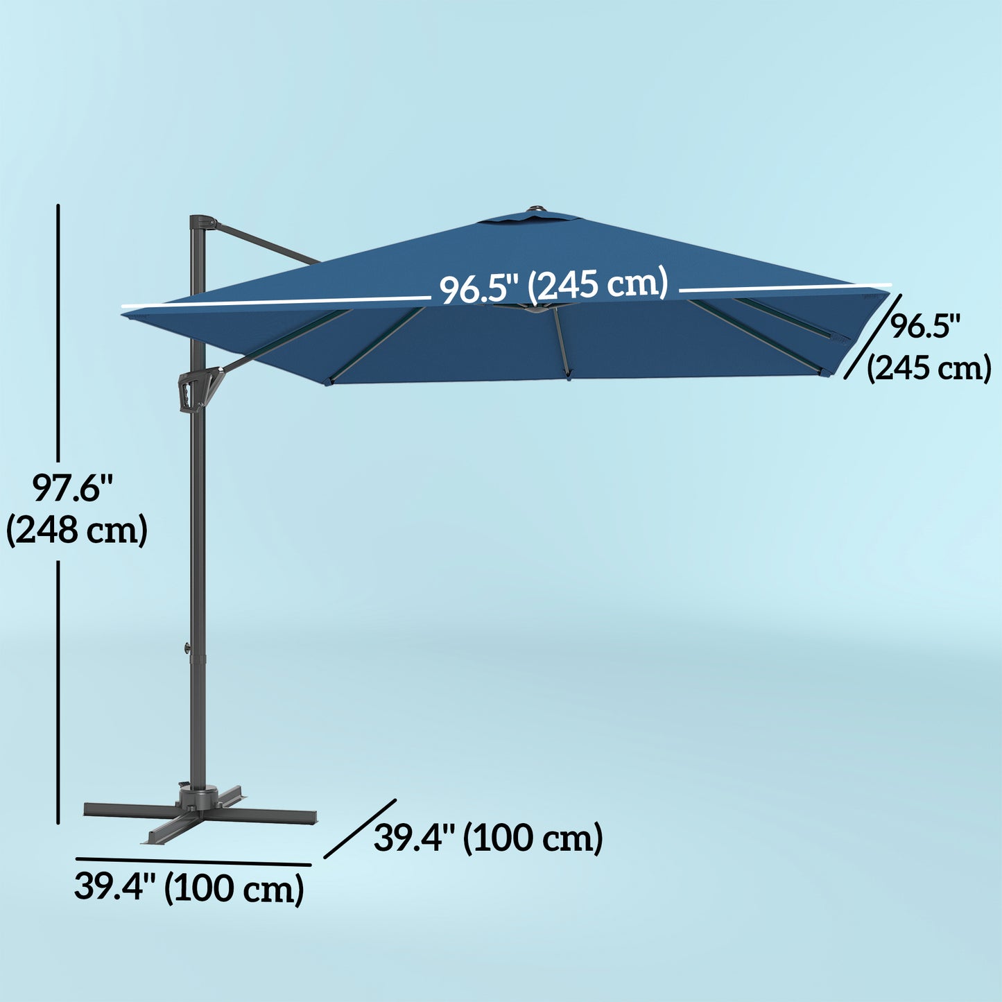 8'x8' Square Patio Hanging Offset Umbrella, Outdoor Cantilever Parasol w/ Cross Base, Navy Blue
