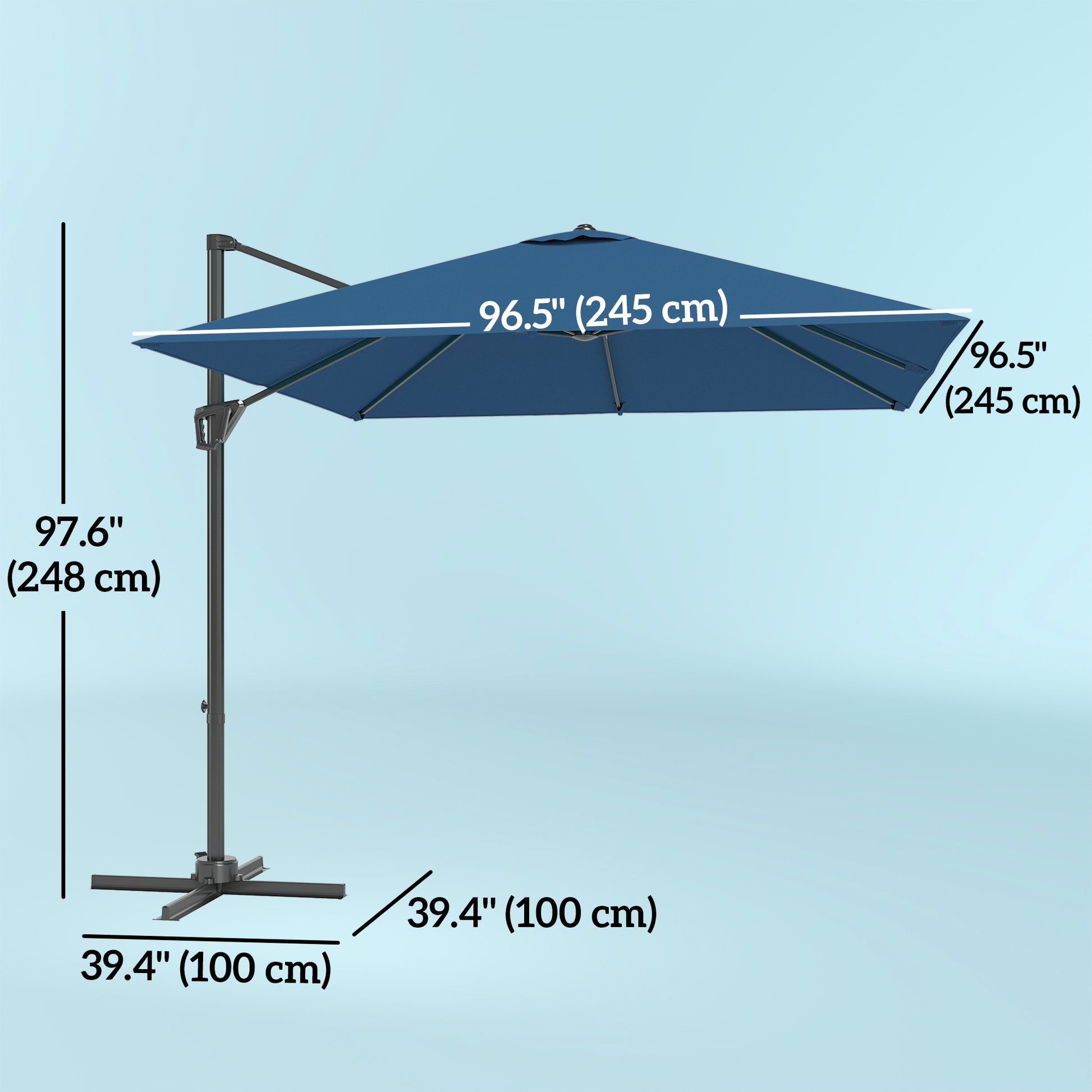 8'x8' Square Patio Hanging Offset Umbrella, Outdoor Cantilever Parasol w/ Cross Base, Navy Blue