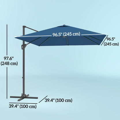 8'x8' Square Patio Hanging Offset Umbrella, Outdoor Cantilever Parasol w/ Cross Base, Navy Blue