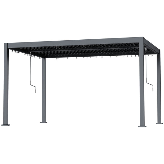 10' x 13' Louvered Pergola with Adjustable Metal Roof and Aluminum Frame, Outdoor Hardtop Gazebo with Drainage System