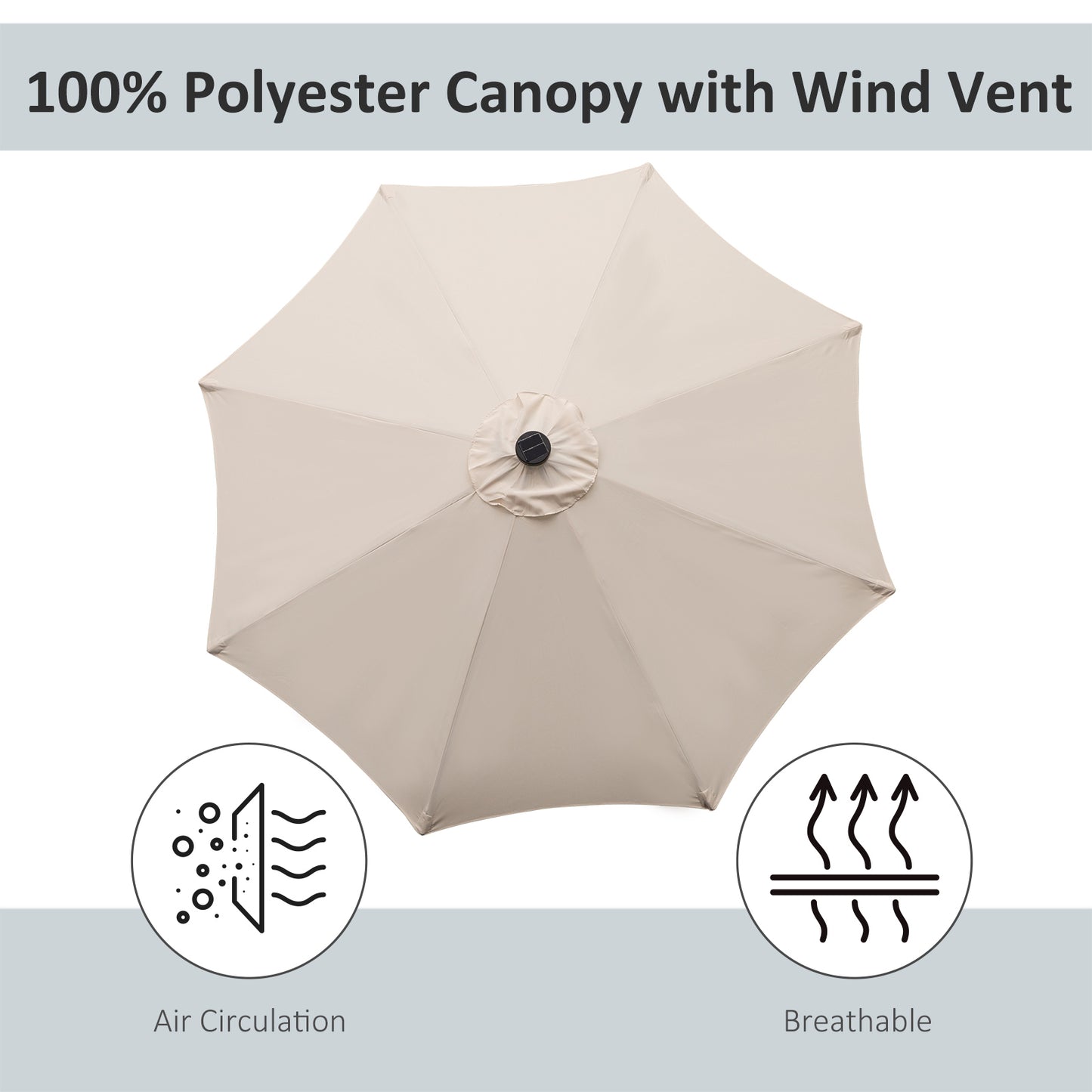 8.8ft Solar Patio Umbrella Outdoor Sunshade 24 LED Lights Tilt Canopy Cream