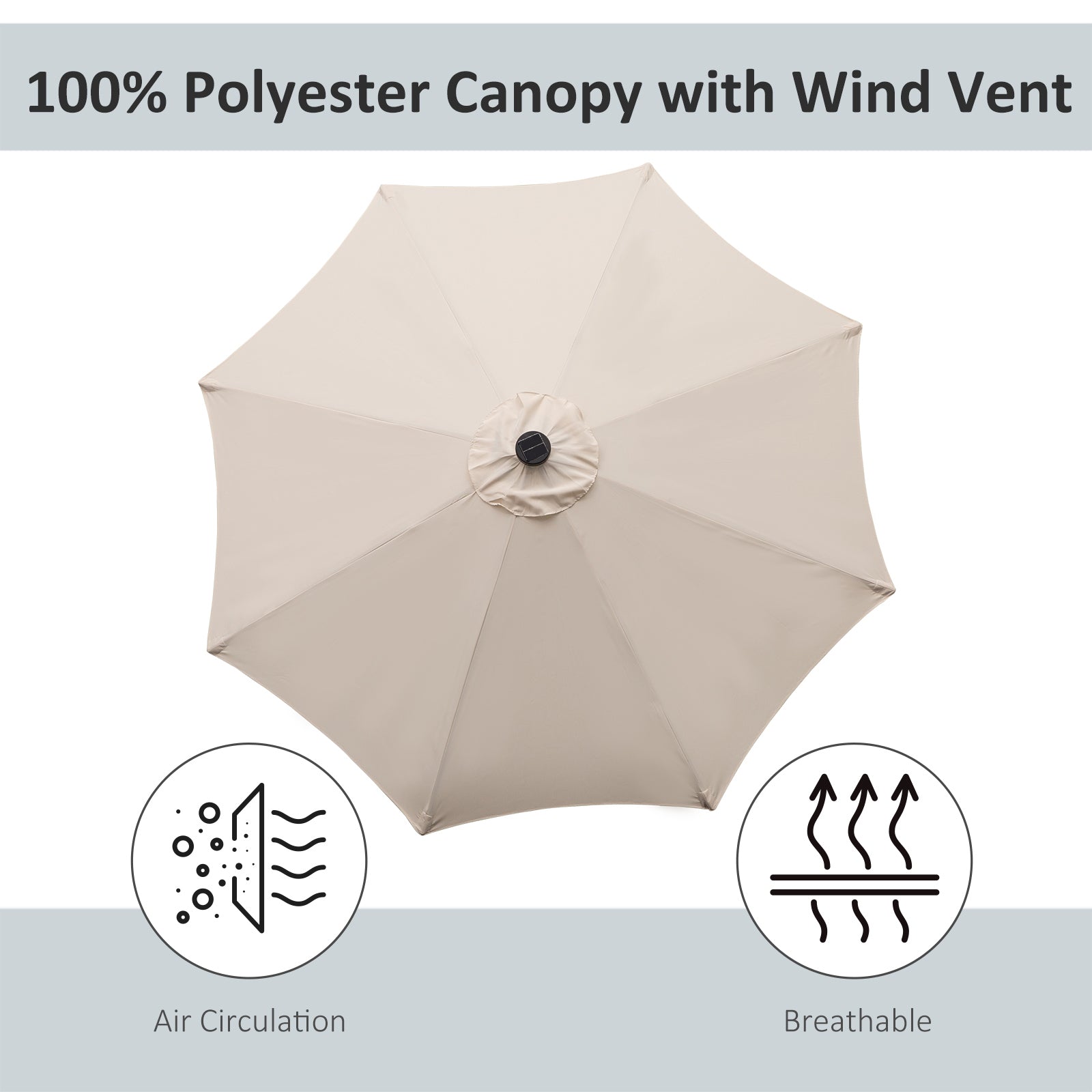 8.8ft Solar Patio Umbrella Outdoor Sunshade 24 LED Lights Tilt Canopy Cream