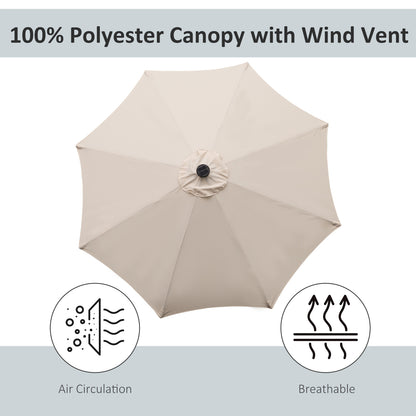 8.8ft Solar Patio Umbrella Outdoor Sunshade 24 LED Lights Tilt Canopy Cream