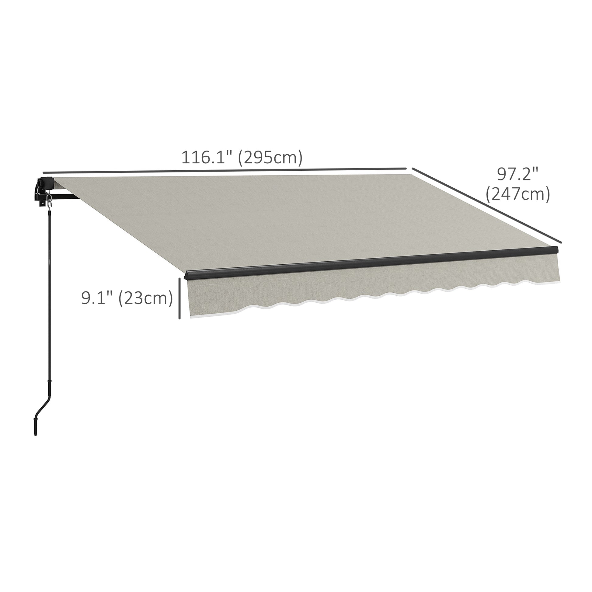 10' x 8' Retractable Awning, 280gsm UV Resistant Sunshade Shelter, for Deck, Balcony, Yard, Light Grey