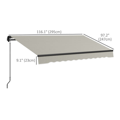10' x 8' Retractable Awning, 280gsm UV Resistant Sunshade Shelter, for Deck, Balcony, Yard, Light Grey