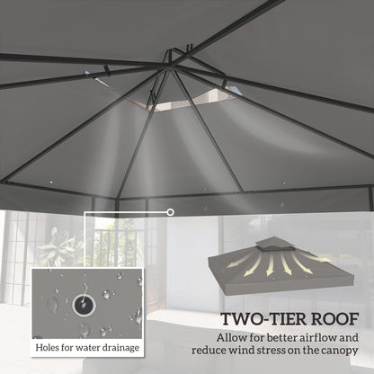 10' x 10' Gazebo Canopy Replacement Cover, 2-Tier Garden Gazebo Roof Replacement, UPF30+, TOP COVER ONLY, Grey