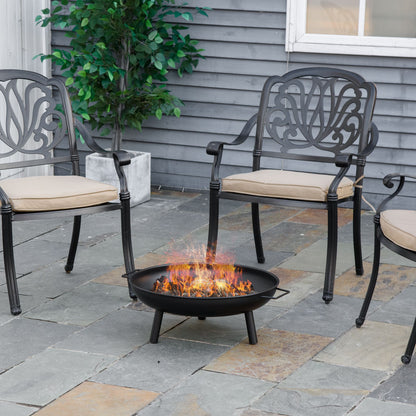23" Round Outdoor Fire Pit, Portable Firepit Fireplace with Support Legs for Garden, Patio, Camping, Bonfire, Black