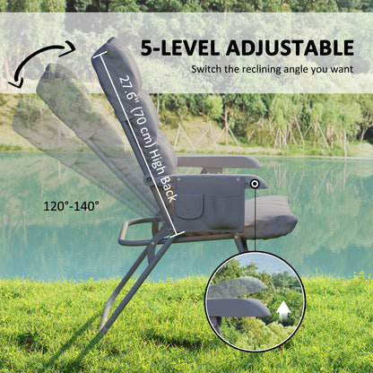 5-Level Reclining Camping Chair, Adjustable High Back Camping Chair with Side Pockets, Compact Camping Chair for Adults