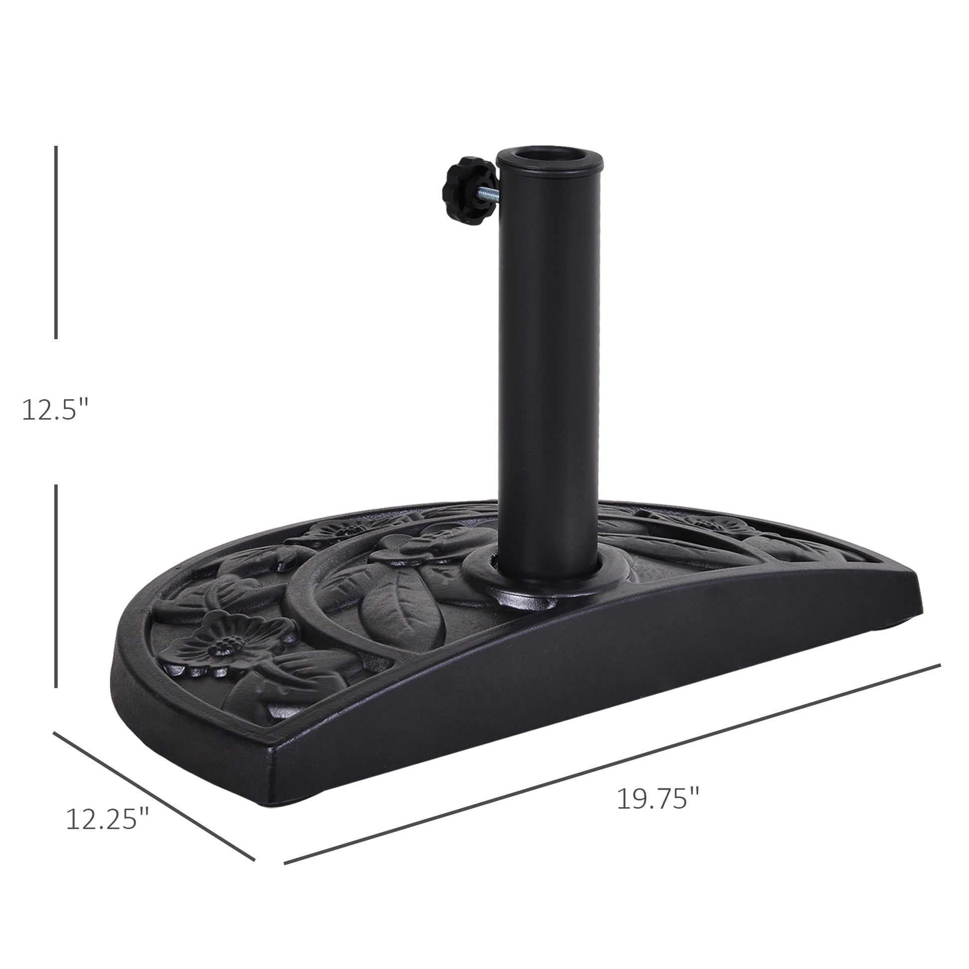 20 lbs Resin Half Round Patio Umbrella Base 20" Outdoor Decorative Parasol Stand Holder For Φ1.5", Φ1.9" Pole, Black
