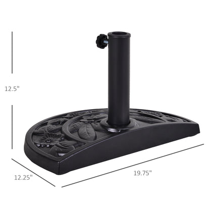20 lbs Resin Half Round Patio Umbrella Base 20" Outdoor Decorative Parasol Stand Holder For Φ1.5", Φ1.9" Pole, Black