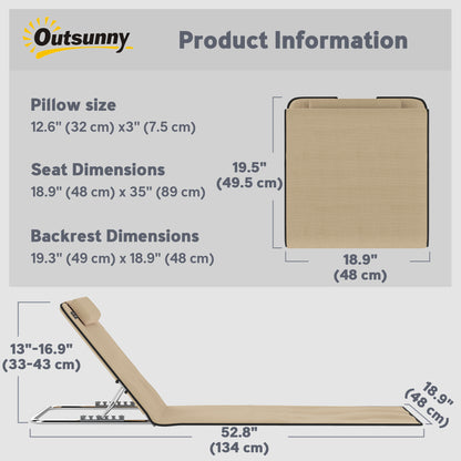 2 Pieces Beach Lounge Chair, Outdoor Folding Chaise Lounge Set w/ Pillow for Sunbath, Snap, Beige