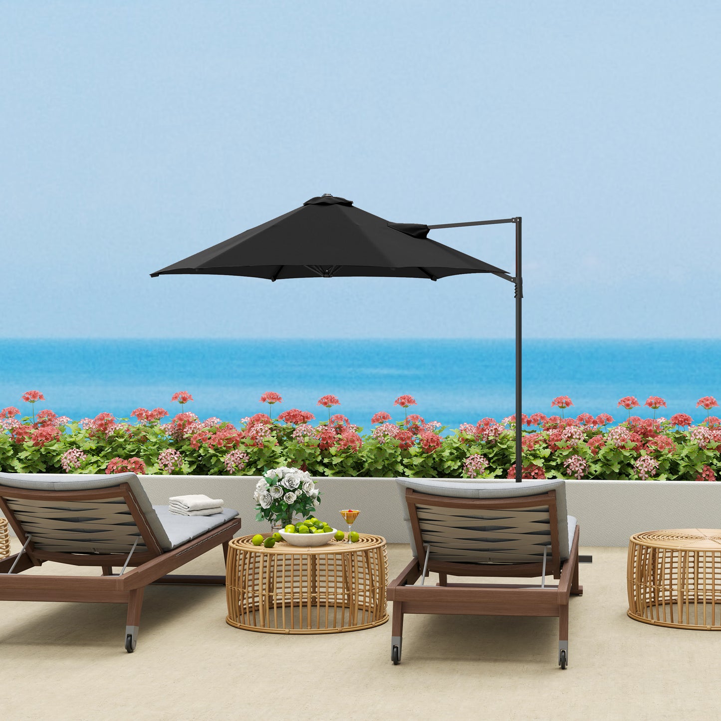 8.5FT Offset Patio Umbrella 360° Rotation Cantilever Parasol Outdoor Cantilever Roma Parasol Φ100.8" x 96.5"H Black