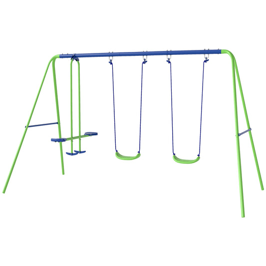 3 in 1 Metal Swing Set with Double Swings, Glider for Backyard, Outdoor, Playgroundt, Green