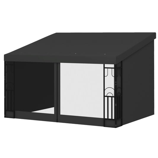 10' x 13' Outdoor Pergola, Wall Mounted Hardtop Lean-to Gazebo with 2 Curtains and 2 Nettings, UV Resistant, for Patio, Deck, Dark Grey