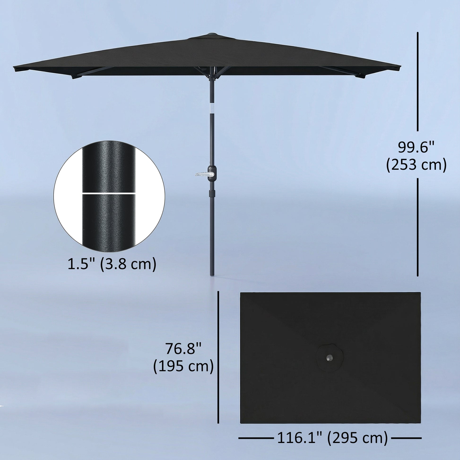 6.4 x 9.7ft Rectangle Aluminum Tilt Patio Umbrella, Garden Market Parasol, Outdoor Sunshade Canopy with Crank, Black