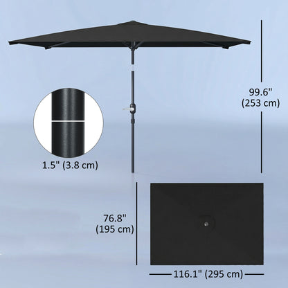 6.4 x 9.7ft Rectangle Aluminum Tilt Patio Umbrella, Garden Market Parasol, Outdoor Sunshade Canopy with Crank, Black