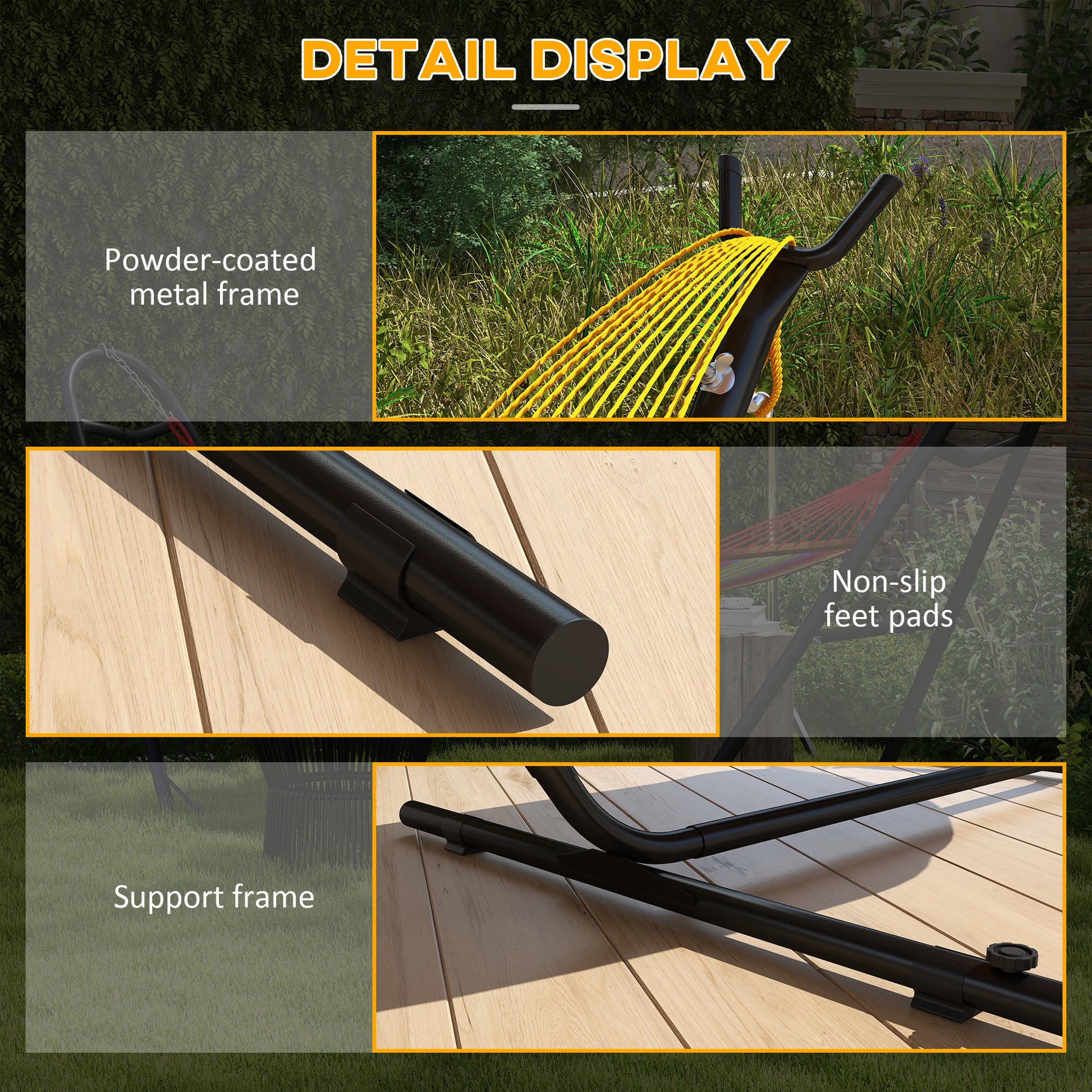10' Hammock Stand with Side Tray, Hammock Chair Stand Only with Steel Frame, Black
