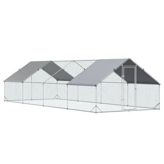 9.8' x 26.2' x 6.6' Chicken Coop Cage, Outdoor Hen House w/Cover & Lockable Door