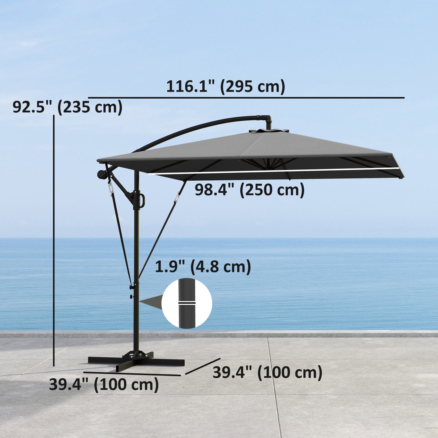 Patio Offset Umbrella UPF 50+ UV Protection, Crank Parasol with Base, Cover & Wind Securing, Khaki