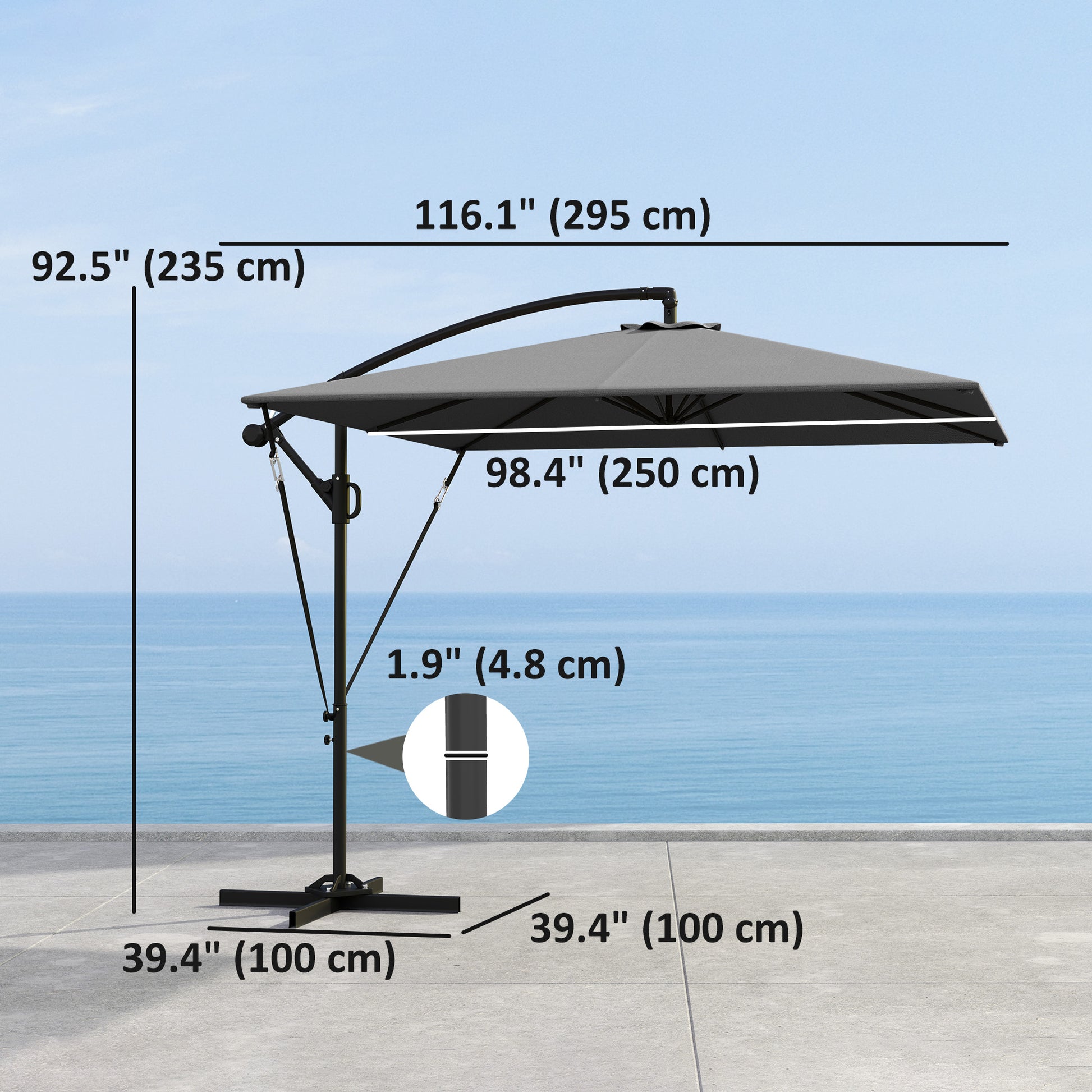 Patio Offset Umbrella UPF 50+ UV Protection, Crank Parasol with Base, Cover & Wind Securing, Khaki