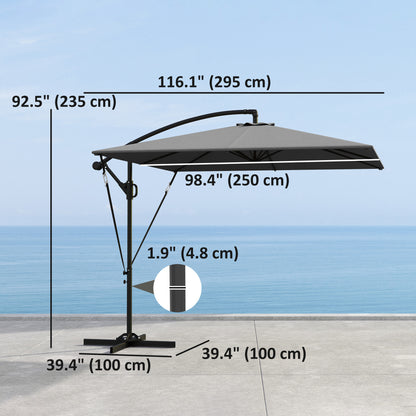 Patio Offset Umbrella UPF 50+ UV Protection, Crank Parasol with Base, Cover & Wind Securing, Khaki