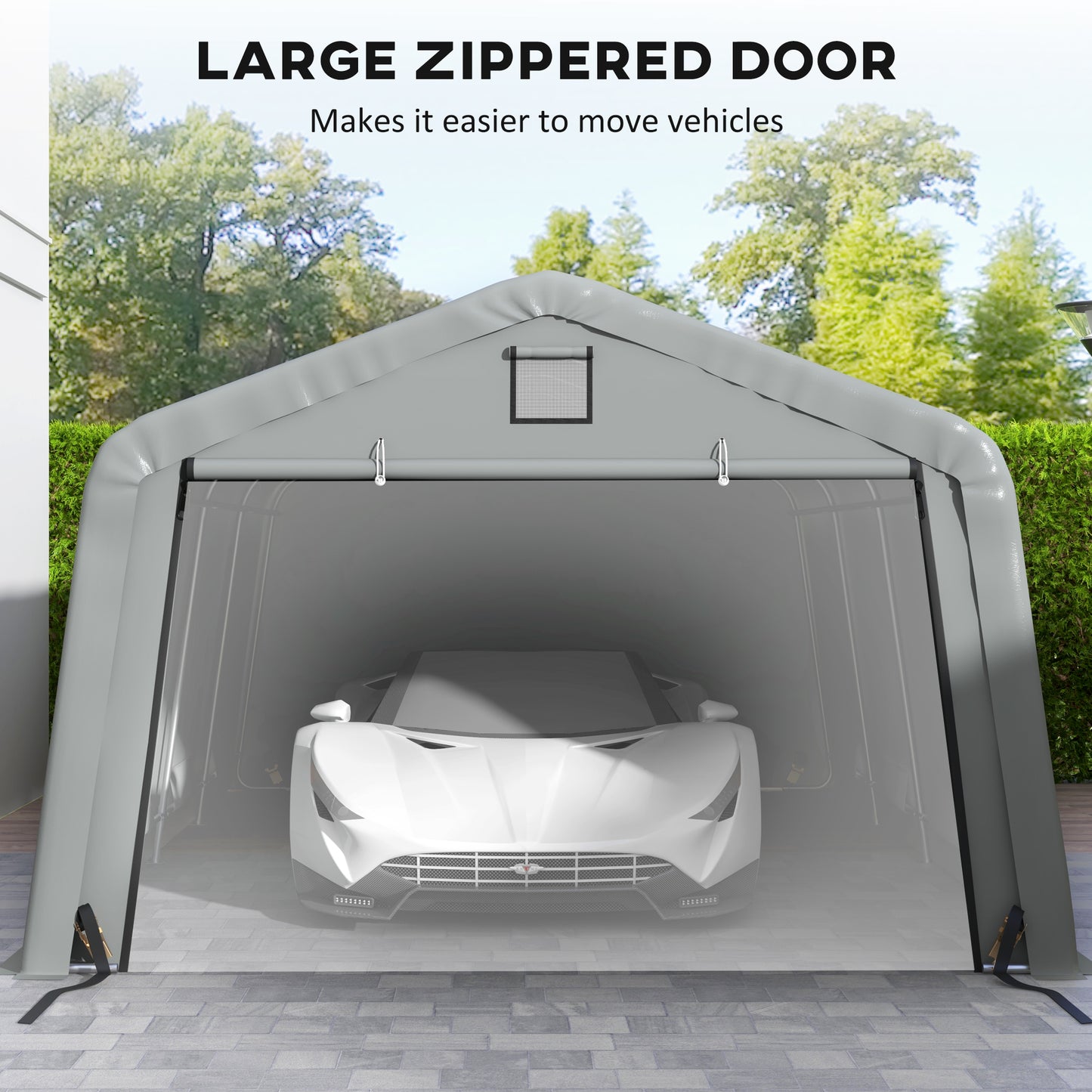 12' x 20' Portable Garage, Heavy Duty Carport Canopy with Ventilation Windows and Large Roll-up Door, Light Grey