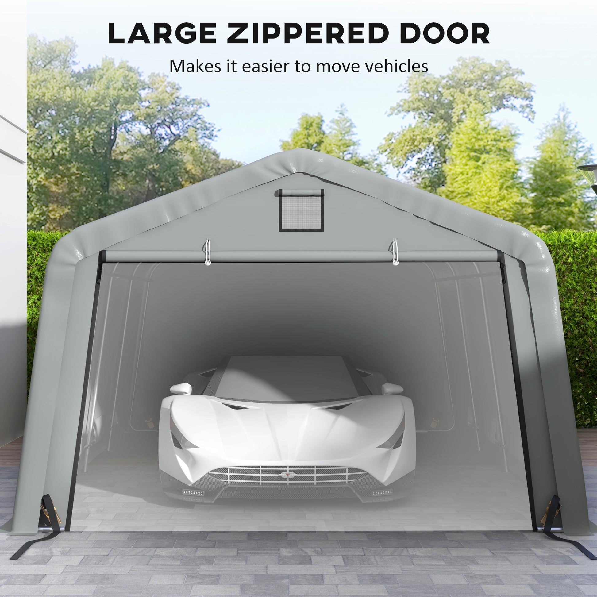 12' x 20' Portable Garage, Heavy Duty Carport Canopy with Ventilation Windows and Large Roll-up Door, Light Grey