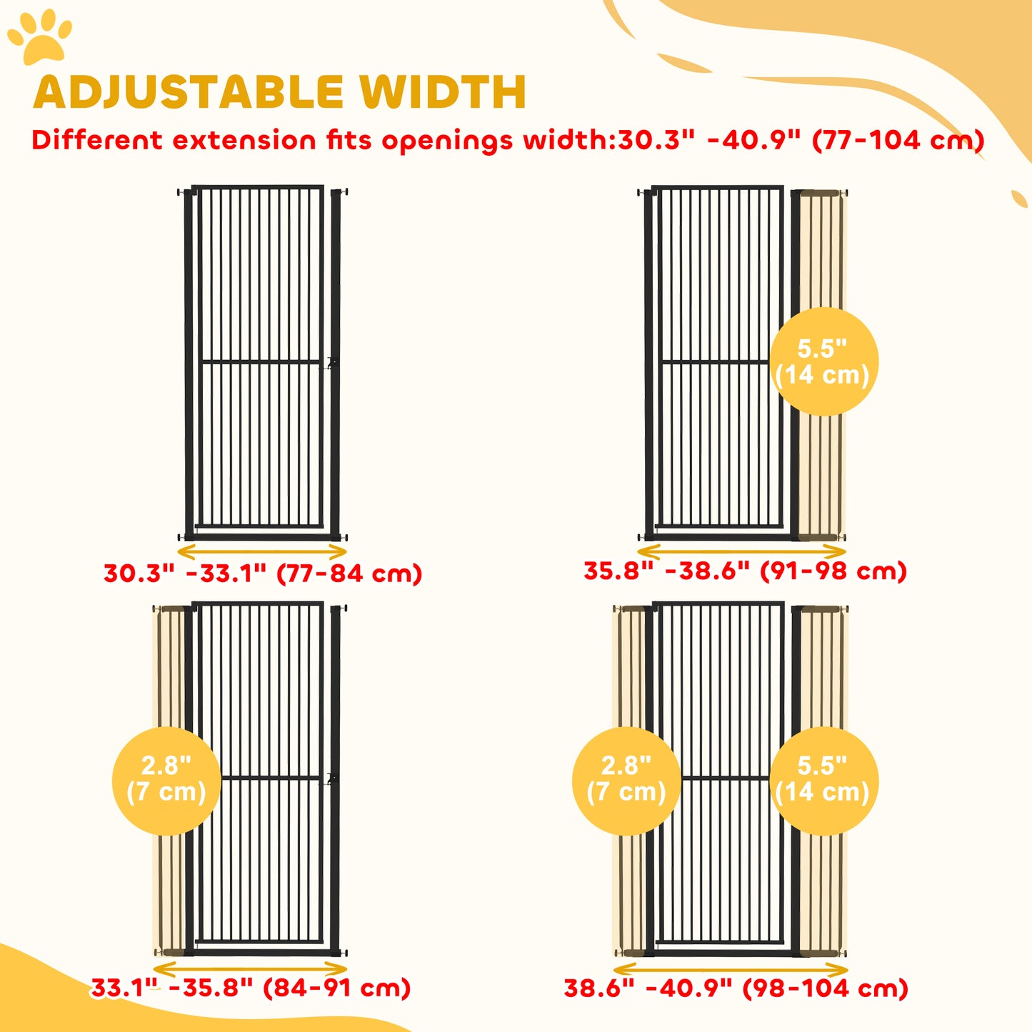 59" Extra Tall Cat Gate, 30"-41" Pet Gate with 2.8" and 5.5" Extensions, for Doorway, Hallway, Stairway, Black