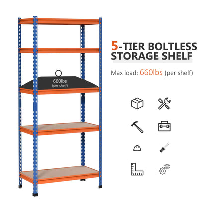 5-Tier Heavy Duty Garage Shelf, Metal Shelving Unit with Adjustable Shelves, Metal Frame, 31.5"x15.75"x71.75", 3300 lbs Capacity for Workshop, Shed, Office