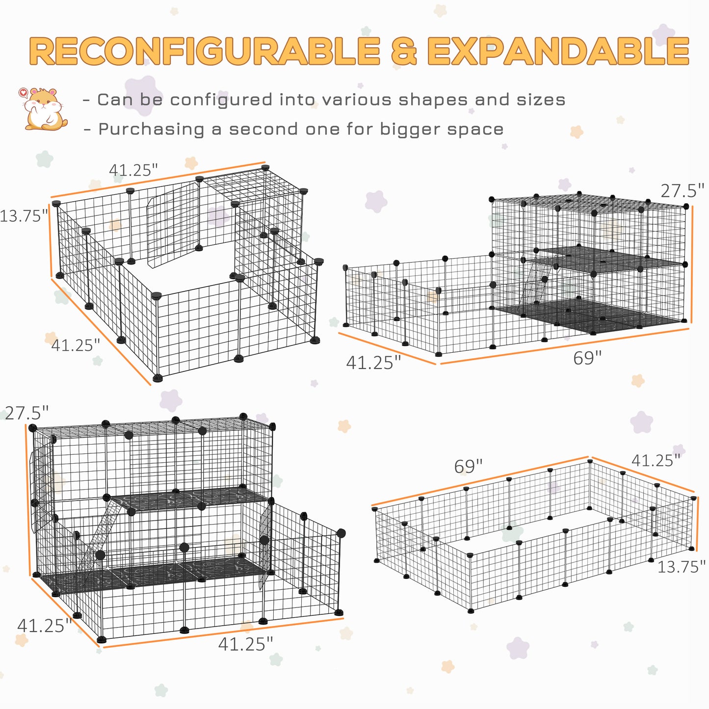 46 Panels Pet Playpen, DIY Small Animal Playpen, Indoor Portable Pet Fence for Guinea Pigs, Bunny, Rabbits, Hamsters, Hedgehogs