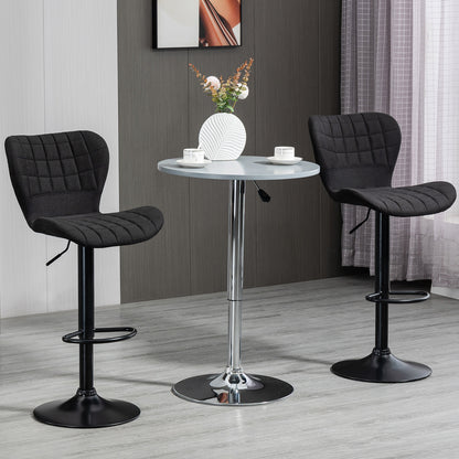 Bar Stools Set of 2, Adjustable Height Swivel Bar Chairs, Linen-feel Fabric Upholstered Kitchen Counter Stools with Wide Seat, Back and Footrest, Black