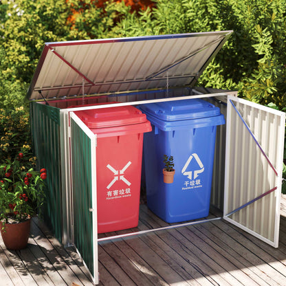 6x3 ft Garbage Can Shed, Horizontal Garbage Can Organizer with Double Door and Lid Rubbish Cover, for 2 Trash Cans, Green
