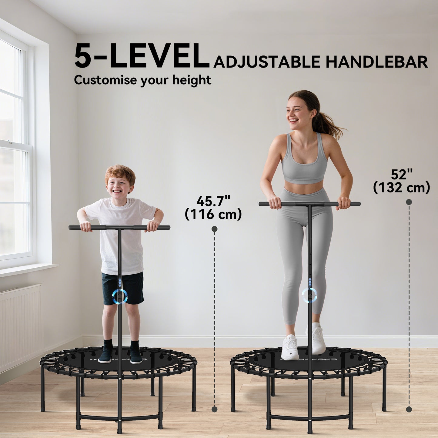 Soozier 40" Foldable Rebounder Trampoline ,Mini Trampoline Indoor with Adjustable Handle, Quiet and Safe Bungee Rebounder,Black