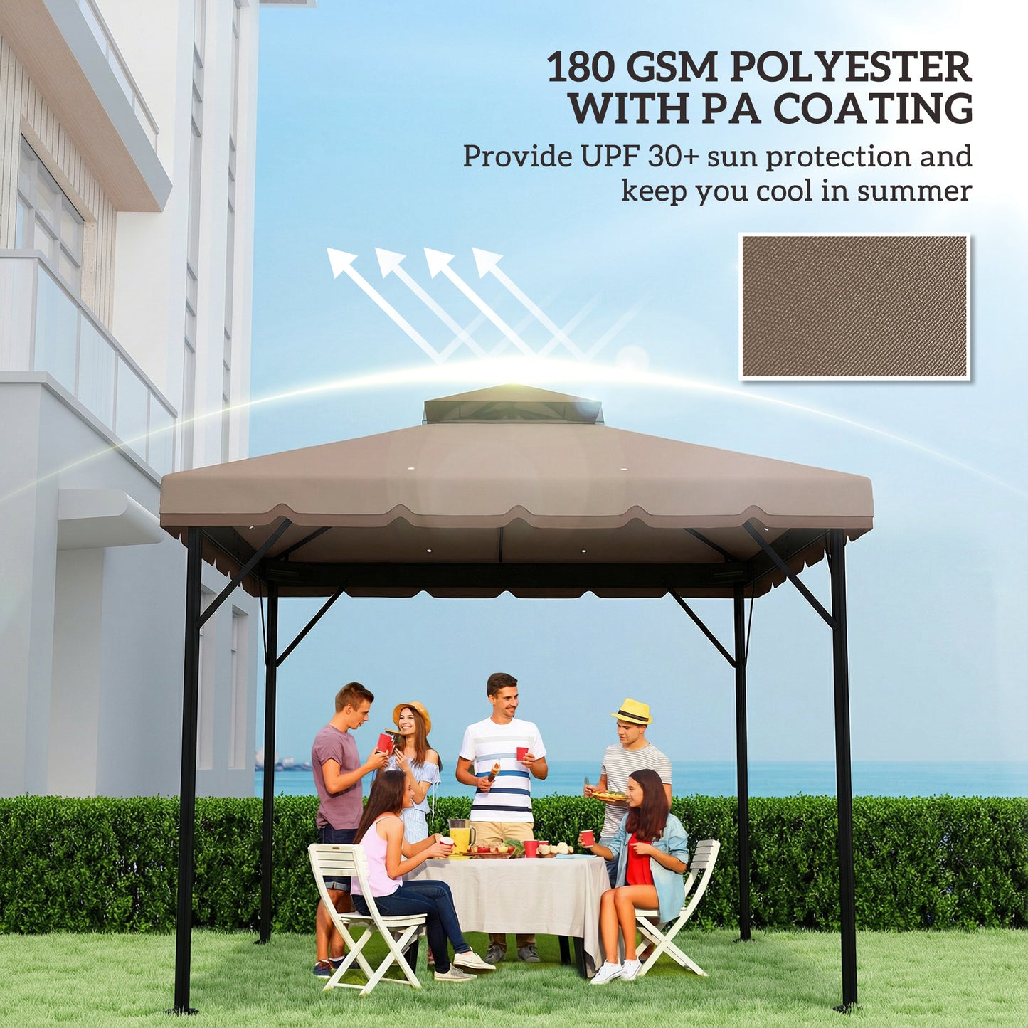 10' x 10' Gazebo Canopy Replacement, Double-Tier Outdoor Gazebo Cover Top Roof, TOP ONLY, Khaki/Brown