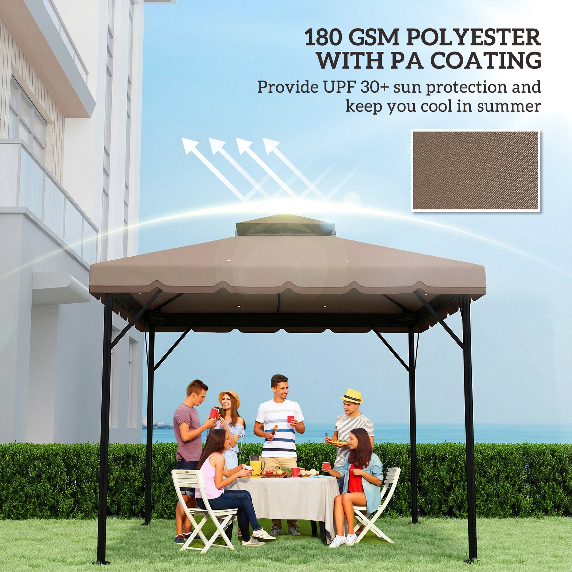 10' x 10' Gazebo Canopy Replacement, Double-Tier Outdoor Gazebo Cover Top Roof, TOP ONLY, Khaki/Brown
