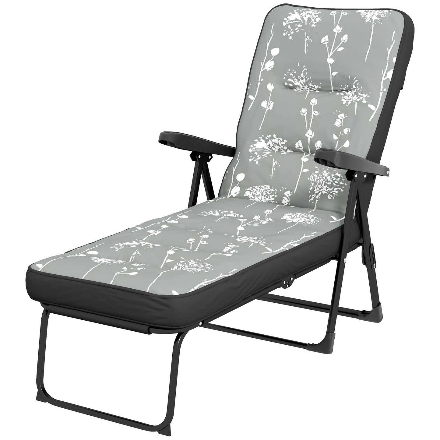 Outdoor Lounge Chair with Padded Cushion, Folding Reclining Patio Garden Chair with Recline Back, Footrest, for Poolside, Patio, Grey
