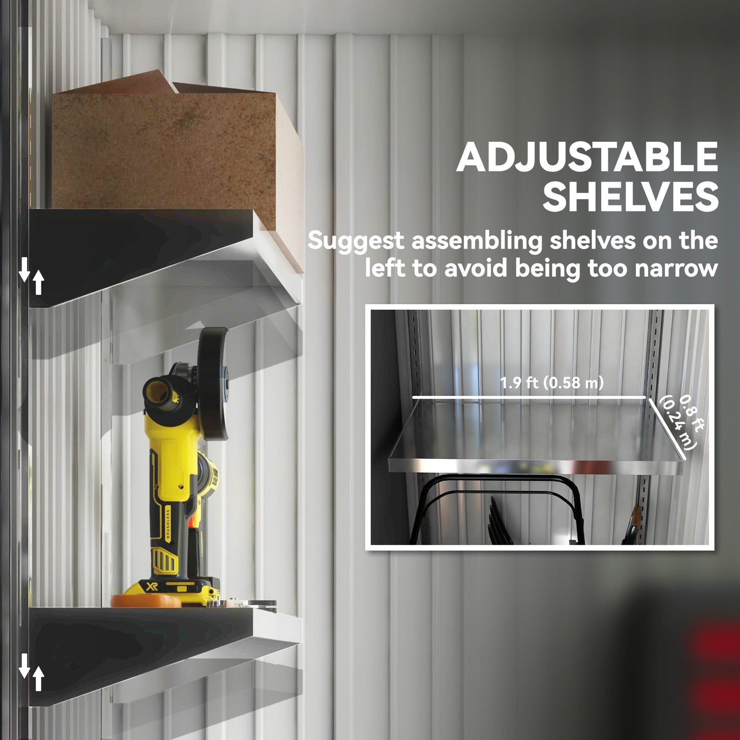 Outdoor Storage Shed, Steel Lean-to Shed with Adjustable Shelf, Lock, Gloves, 5'x3'x6', Dark Grey