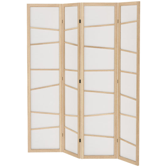 66.9" Folding Room Divider, 4 Panel Wall Partition with Wood Frame for Bedroom, Home Office, Natural Wood