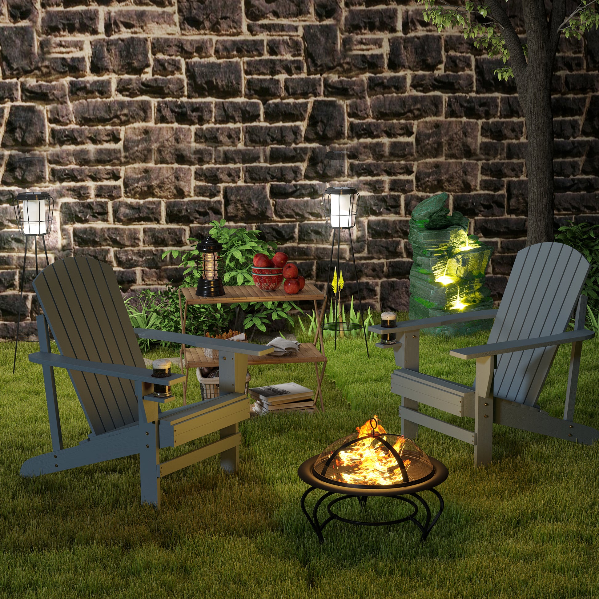 22" Round Firepit Patio Fireplace Garden Heater Portable Wood Burning Porch with Poker and Spark Screen Black