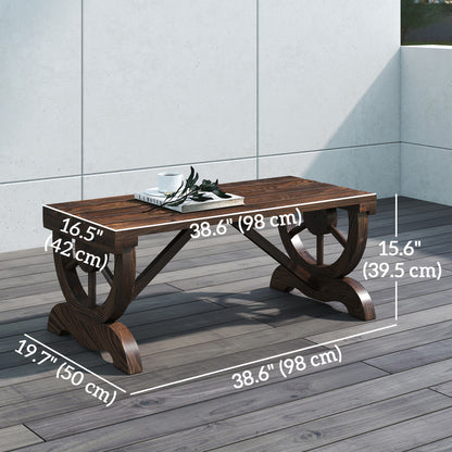 Rustic Wood Wheel Outdoor Garden Bench for 2-Person with a Unique Wheel Design on the Legs & Strong Build, Brown