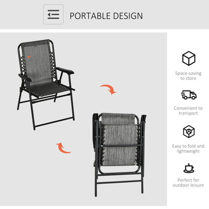 Outdoor Folding Chair, Bungee Sling Foldable Patio Dining Chair with Armrests, Folding Lawn Chair for Camping, Garden, Pool, Beach, Backyard, Grey