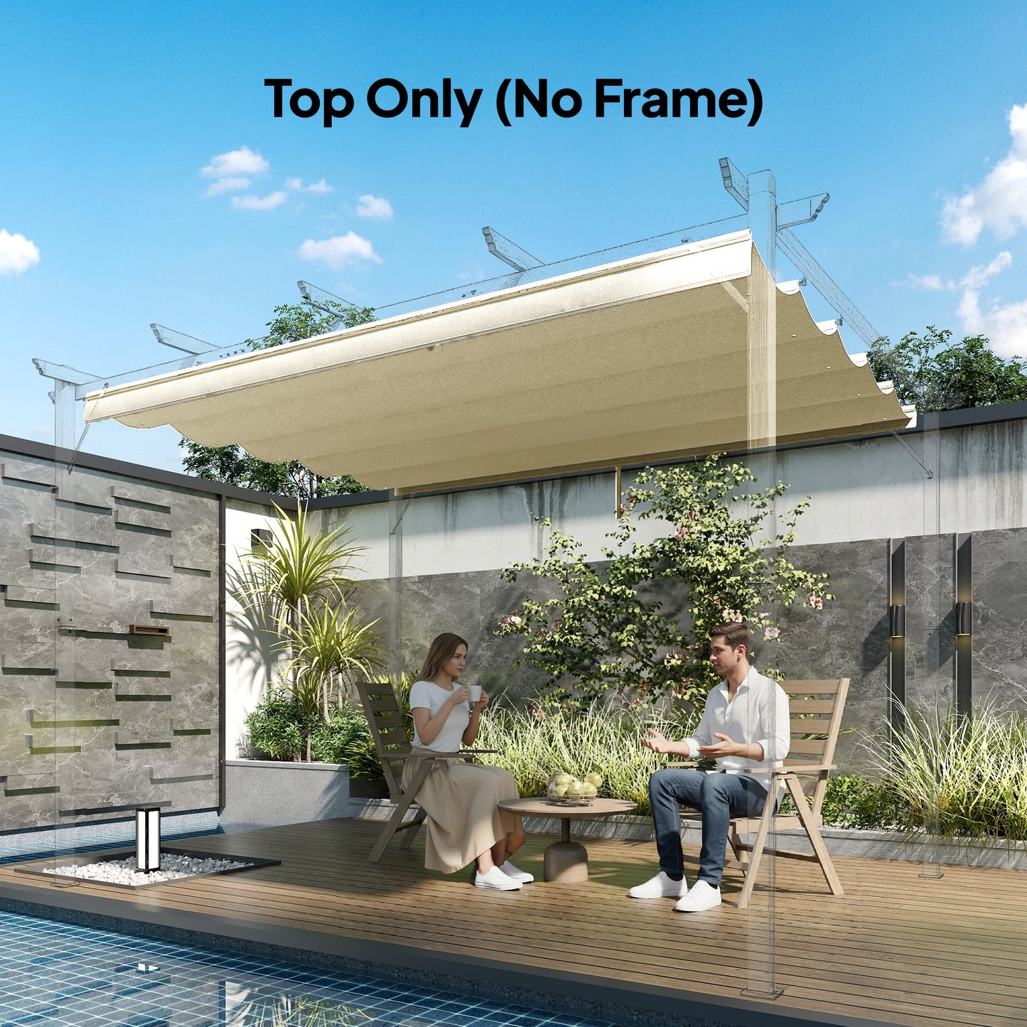 8.5' x 11.5' Retractable Pergola Canopy Replacement, Fit 10' x 13' Frame, Pergola Cover Replacement Top Only, Cream
