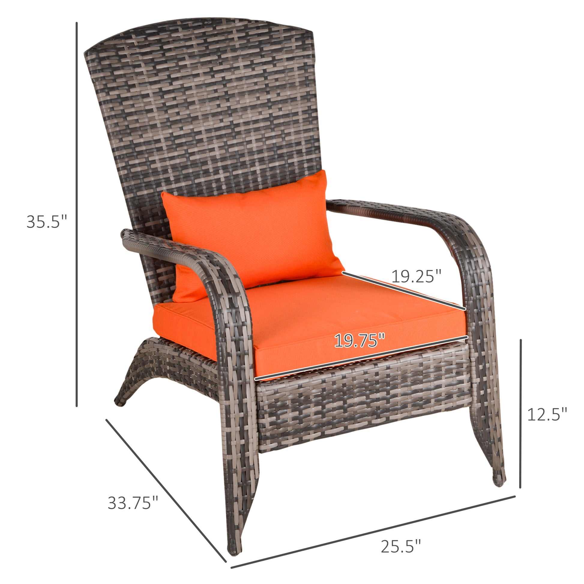 Patio Wicker Adirondack Chair, Outdoor PE Rattan Fire Pit Chair, Muskoka Chair w/ Soft Cushions, Tall Curved Backrest and Comfortable Armrests for Deck Garden, Orange