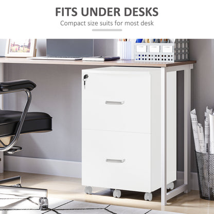 2 Drawer File Cabinet with Lock, Small Rolling Filing Cabinet for A4, Letter-Size Documents, Printer Stand for Home Office, 17" x 17.75" x 28.25", White