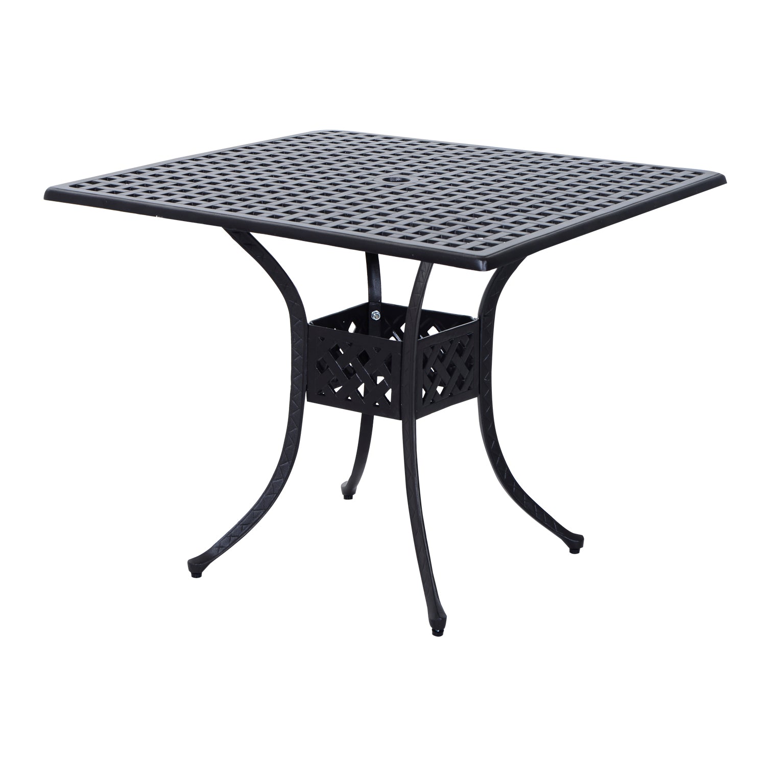 36" Patio Dining Table, Outdoor Bistro Table with 2" Umbrella Hole, Cast Aluminum Frame, For Garden, Balcony, Black