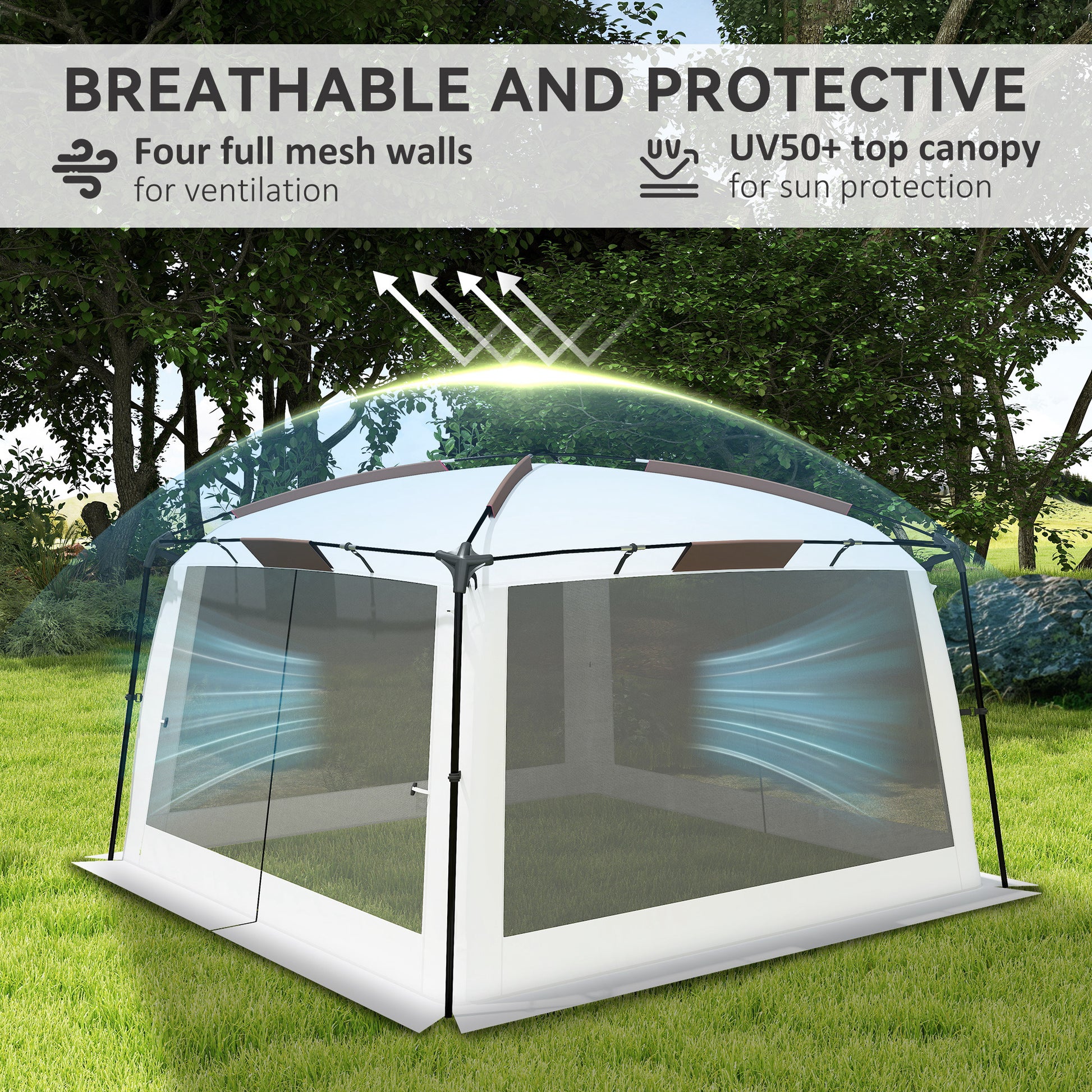 12' x 12' Screen Tent, UV50+ Protection Outdoor Screen House with Carry Bag & Ground Stakes, Fits 6-8 People, White