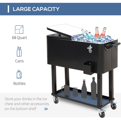 80 Quart Rolling Cooler Cart Portable Patio Ice Beer Beverage Cooling Bin for Outdoor Party w/ Bottle Opener & Storage Shelf Black