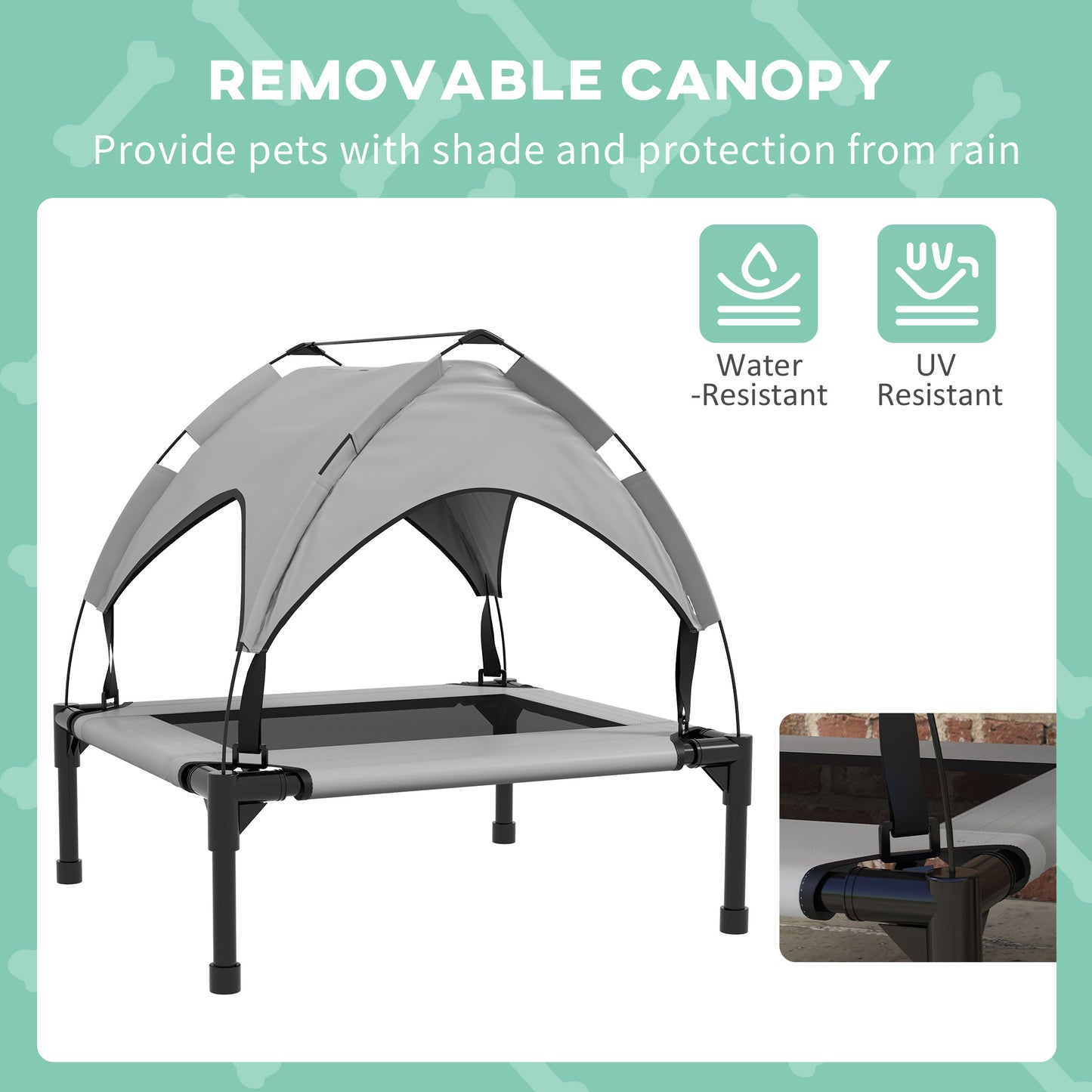 Raised Dog Bed Cooling Dog Cot w/ Canopy Washable Breathable Mesh, for Small and Medium Dogs, Light Grey