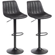 Counter Height Bar Stools Set of 2, Adjustable Height Bar Chairs with Swivel Seat, Leathaire Upholstery, Black